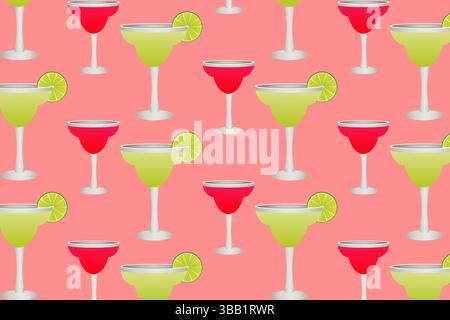 Seamless repeating pattern of blue lagoon cocktails. Vector illustration. Stock Vector