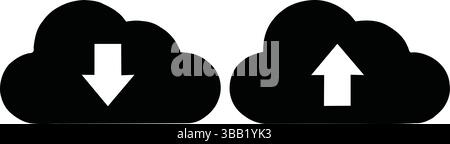 Silhouette of two cloud icons with arrows, representing data transfer, cloud storage, download, and upload in digital communication Stock Vector