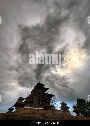 May 14, 2025: Rain clouds hover the sky above the Taleju temple at Hanumandhoka Durbar Square in Kathmandu, Nepal on May 14, 2024. Bishnu Adhikari, a woman of 80 years old from Kavrepalanchowk district lost her life in the fire caused by the gas leak early Wednesday morning, used to keep Nanglo shop below the Taleju temple. (Credit Image: © Sunil Sharma/ZUMA Press Wire) EDITORIAL USAGE ONLY! Not for Commercial USAGE! Stock Photo