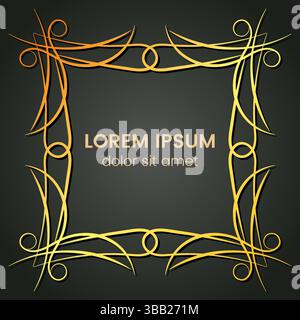 A square golden monogram element on a dark background. Vector illustration. Stock Vector