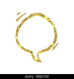 Gold glitter sketch speech bubble. Hand drawn blank Speech Bubble. Dialog empty cloud on white background. Vector illustration. Stock Vector