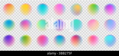 Watercolor halftone gradient mesh stains set, round shapes colorful brushes, vector illustration Stock Vector