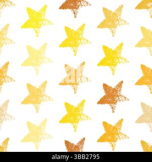 Seamless Pattern with hand drawn yellow Stars. Abstract grunge texture. Vector illustration Stock Vector