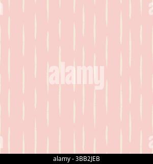 Hand drawn dashed stripe seamless vector pattern, white lines forming vertical stripes on light pink. Vector illustration for textile, fabric, wallpaper Stock Vector