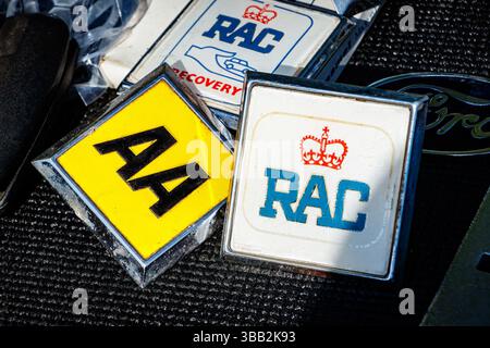 AA and RAC metal emblem badges on front grille of vintage car Stock ...