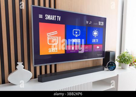 VOD multimedia TV streaming concept, living room Stock Photo