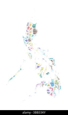 Philippines region word cloud. Country shape design. Philippines colored illustration. Region names collage cloud. Vector illustration. Stock Vector