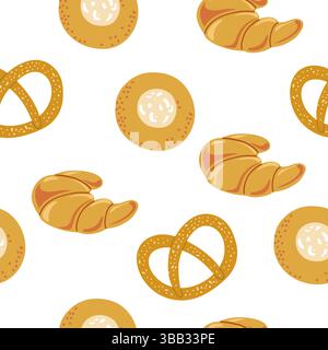 Seamless Pattern with Croissants, Pretzels, Buns Stock Vector