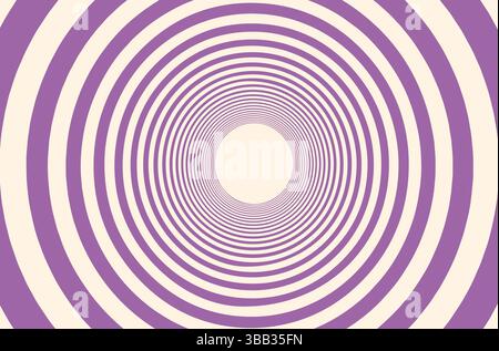 Black and white optical illusion with spiral vortex and concentric swirl. Hypnotic tunnel with radial lines and circular ripple background Stock Vector
