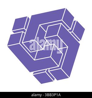 Impossible shapes, optical illusion logo, vector. Optical art objects. Geometric figures. Stock Vector