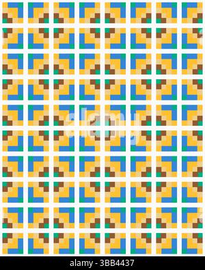 Bright geometric pattern showcases interconnected squares and lines in various colors, creating an eye-catching visual effect. Stock Photo