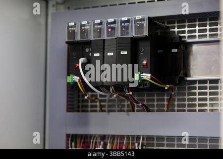 Close up of modular PLC automation control system. Selective focus. Stock Photo