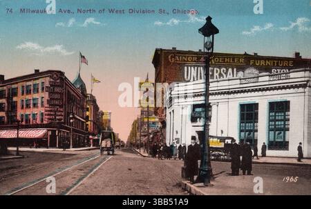 Milwaukee Avenue, Chicago Illinois USA, approx 1910s postcard. unidentified photographer Stock Photo