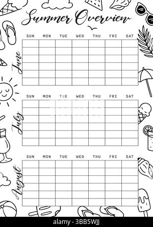 Summer overview Journal Printable Planner Page Template, Vector ...