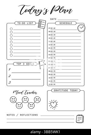 Today plan Summer Journal Printable Planner Page Template, Vector ...