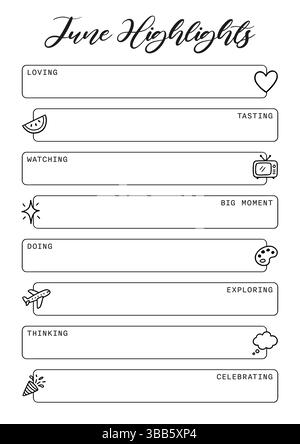 Highlights Set Summer Journal Printable Planner Page Template, Vector ...