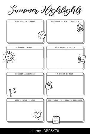 Highlights Set Summer Journal Printable Planner Page Template, Vector ...