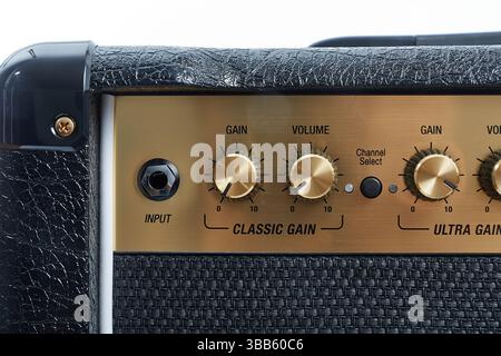 Guitar amplifier closeup, cable connected Stock Photo