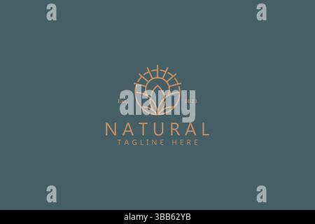 Natural Flower and Sun Abstract Logo for Business Health, Spiritual, Cosmetic, Fashion Feminine Product Stock Vector