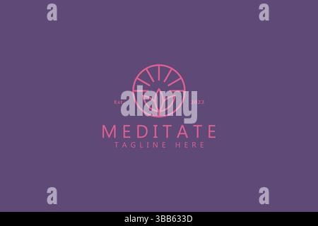 Meditate Logo Floral Lotus at Circle Shape Beauty Relax Sign Symbol Stock Vector