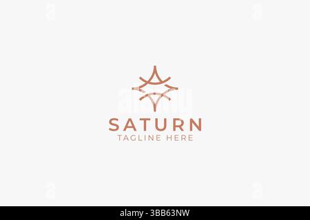 Saturn Star Logo Shape Abstract Minimalist Geometric Line Style Premium Concept Stock Vector