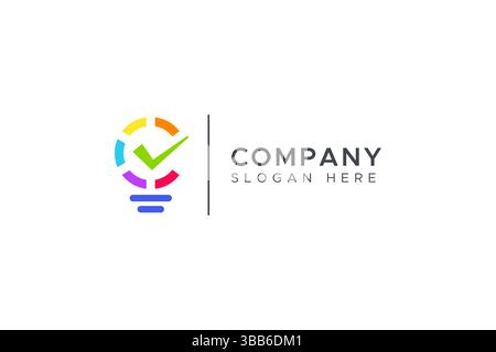 Check Mark Lamp Idea Concept Logo for Learning Professional Management Strategy and Innovation Business Development Stock Vector