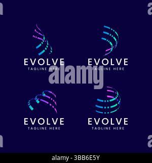 Evolve from Letter E from Line 3D Arch Logo for Marketing, Media, Technology, Software Business Stock Vector