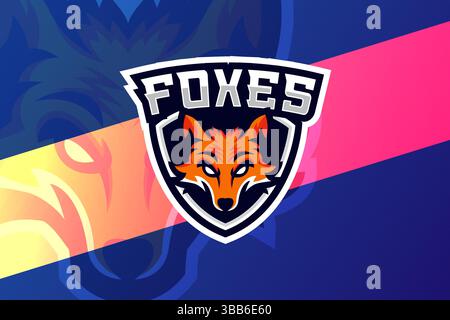 Head of Fox on The Shield with Text Foxes for E-sports Gaming Logo Stock Vector
