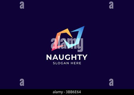 Letter N Negative Space Abstract Logo Neon Bright Color Electricity Stock Vector