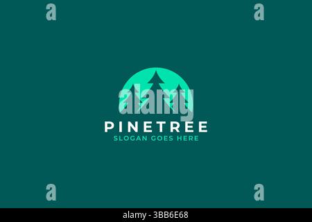 Pine and Cedar Tree Forest Green Moon Light Logo Stock Vector
