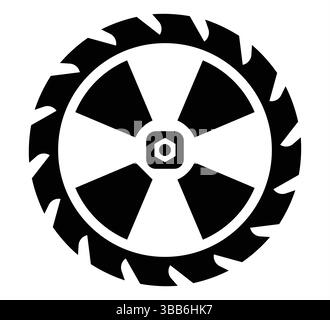 Black chainsaw disk icon. Sawing tool. Flat illustration. Stock Vector