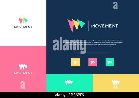 Abstract Letter M Logo from 3 Colors Shape Triangle with Branding Background Template Stock Vector