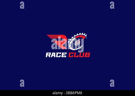 Letter RC for Race Club Logo Template Vector. Speedometer, speed, drive, auto, gear, motor. Stock Vector