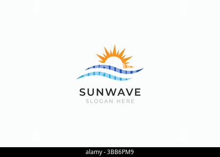 Sun Wave Logo Template Vector for Business Vacation Summer Holiday Tropical Beach Stock Vector