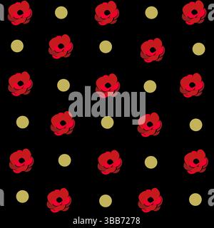 Luxurious vintage seamless pattern of red roses and gold polka dots vector illustration Stock Vector