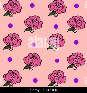 Beauty of vintage seamless pattern pink roses blooming with purple spots vector illustration Stock Vector