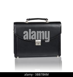 Black leather briefcase isolated on the white background Stock Photo