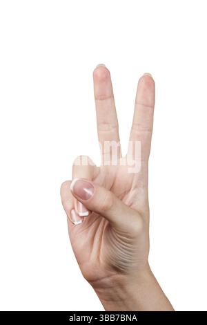 Hand signal. Two fingers. Isolated on white Stock Photo - Alamy