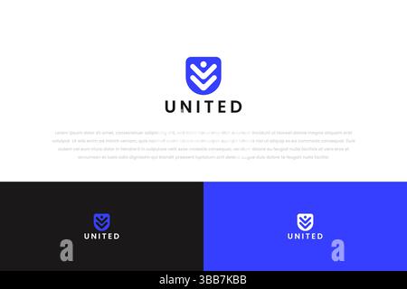 Blue Shield and Simply Logo Abstract Icon People for Sign Symbol Charity, Unity, Education, Support, Foundation Stock Vector
