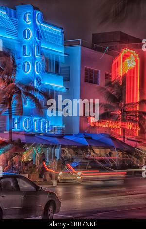 Ocean drive by night, South Beach, Miami, Florida, USA Stock Photo