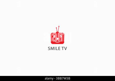 Logo Smile Television with Happy Cartoon Face for Media Entertainment, Video, Broadcast and Studio Business Stock Vector