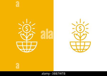 Investment Gold Growth Flower Coin for World Economy and Finance Retro Linear Illustration Simple Logo Stock Vector