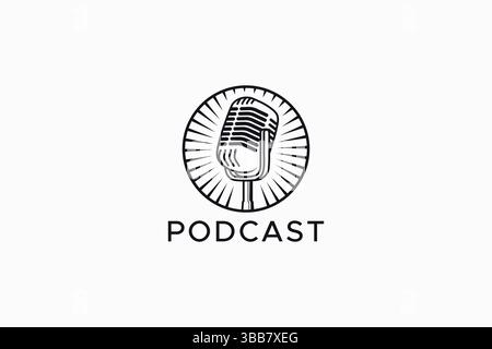 Podcast Microphone Radio Retro Vintage Style Logo Stock Vector