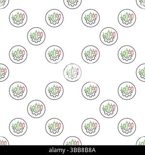 Candlestick Chart on Gear vector concept linear round seamless pattern Stock Vector