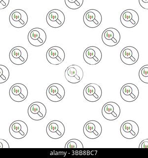 Crypto Trading vector Magnifying Glass with Candlestick Chart concept linear round seamless pattern Stock Vector