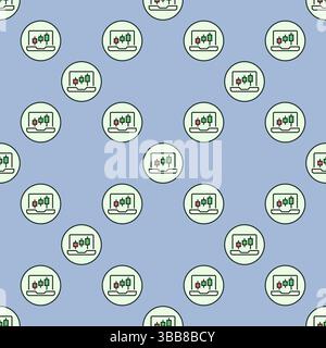 Candlestick Chart on Laptop Screen vector Trading concept circle shaped colored seamless pattern Stock Vector