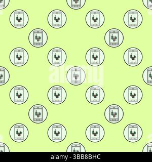 Trading on Phone vector Candlestick Chart on Screen concept round colored seamless pattern Stock Vector