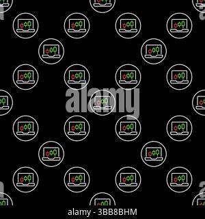 Laptop with Candlestick Chart vector Trading concept circle shaped seamless pattern in thin line style Stock Vector
