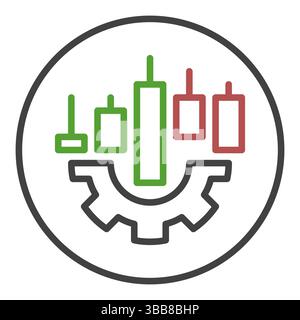 Candlestick Chart on Gear vector concept linear round icon or symbol Stock Vector