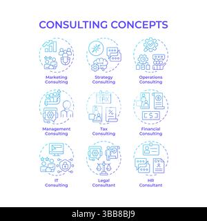 Consulting blue gradient concept icons Stock Vector